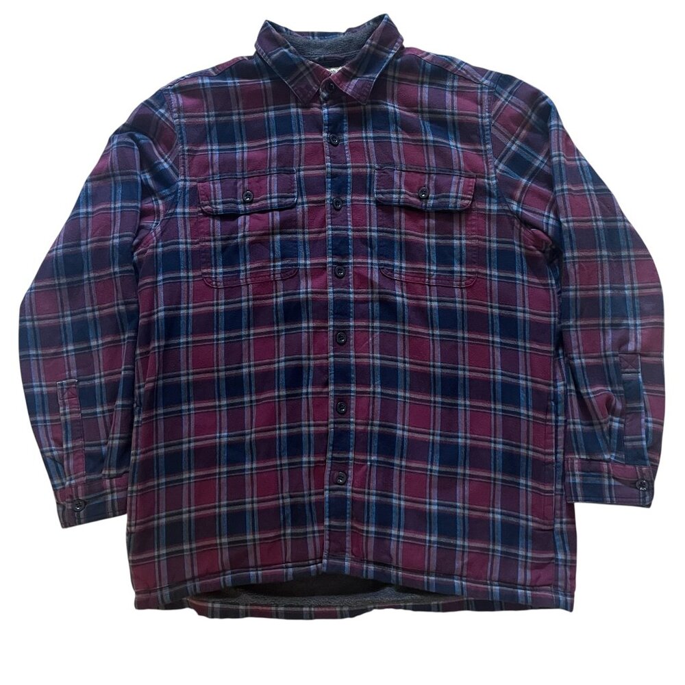 LL Bean Mens L Flannel Shirt Jacket Traditional Fit Plaid Fleece Lined 298189